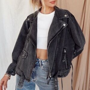 12th Tribe Black Denim Punk Rock Grunge Jacket Size Small